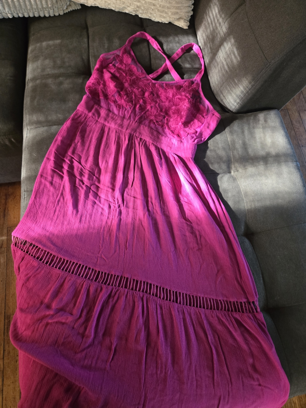 Fuchsia Maxi Dress with Lace Bodice